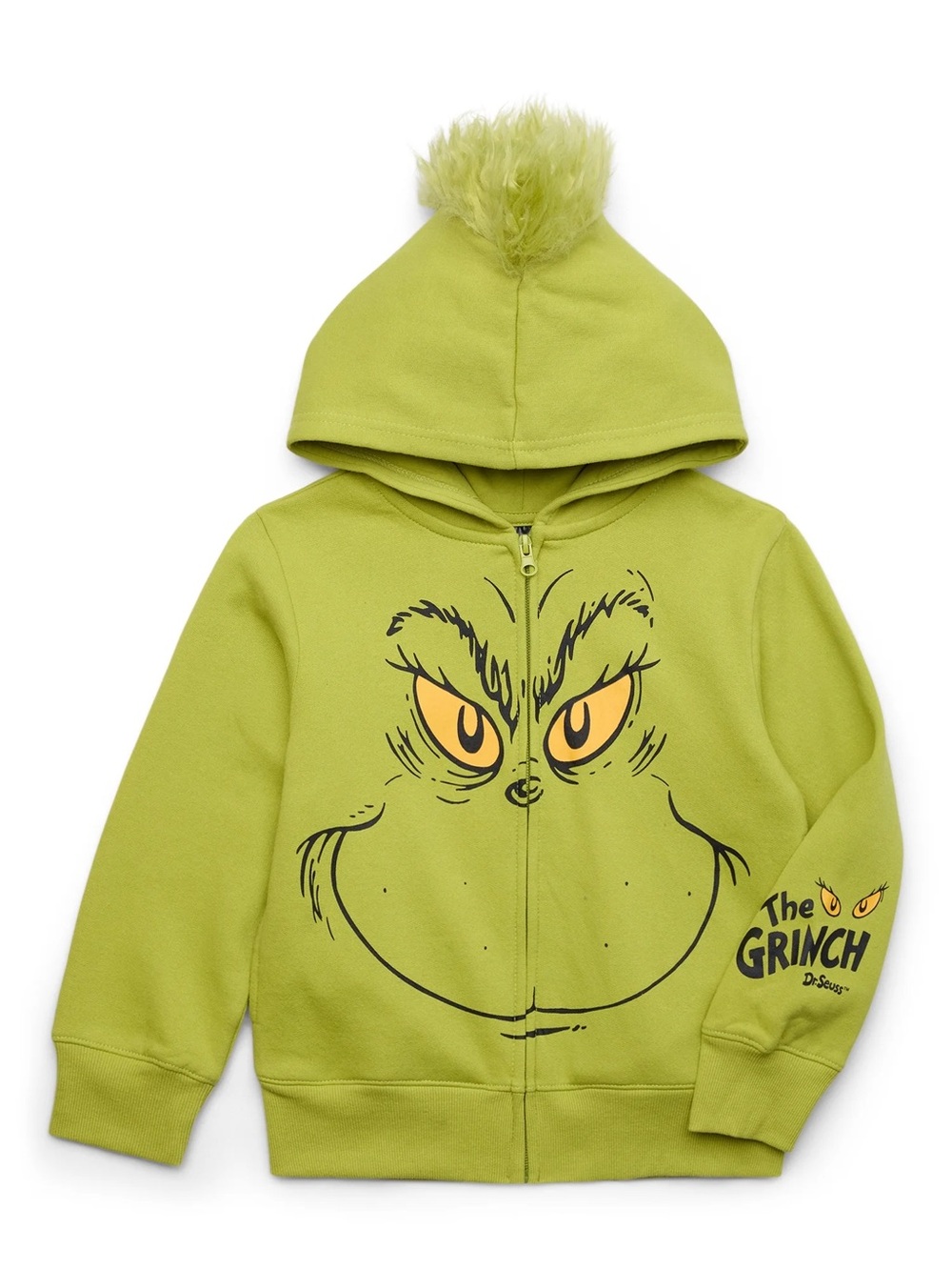 The Grinch Kids' Lime Green  Hooded Zip-Up Sweatshirt L 10-12
